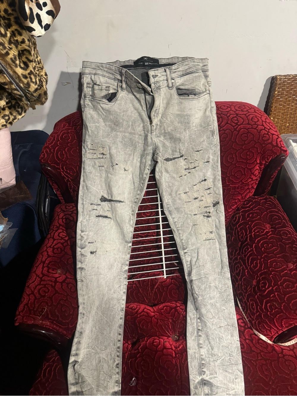 Men's Skinny Distressed Gray Jeans - Washed Light Gray